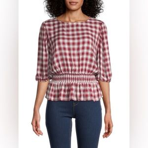 BB Dakota Steve Madden checkered smocked blouse